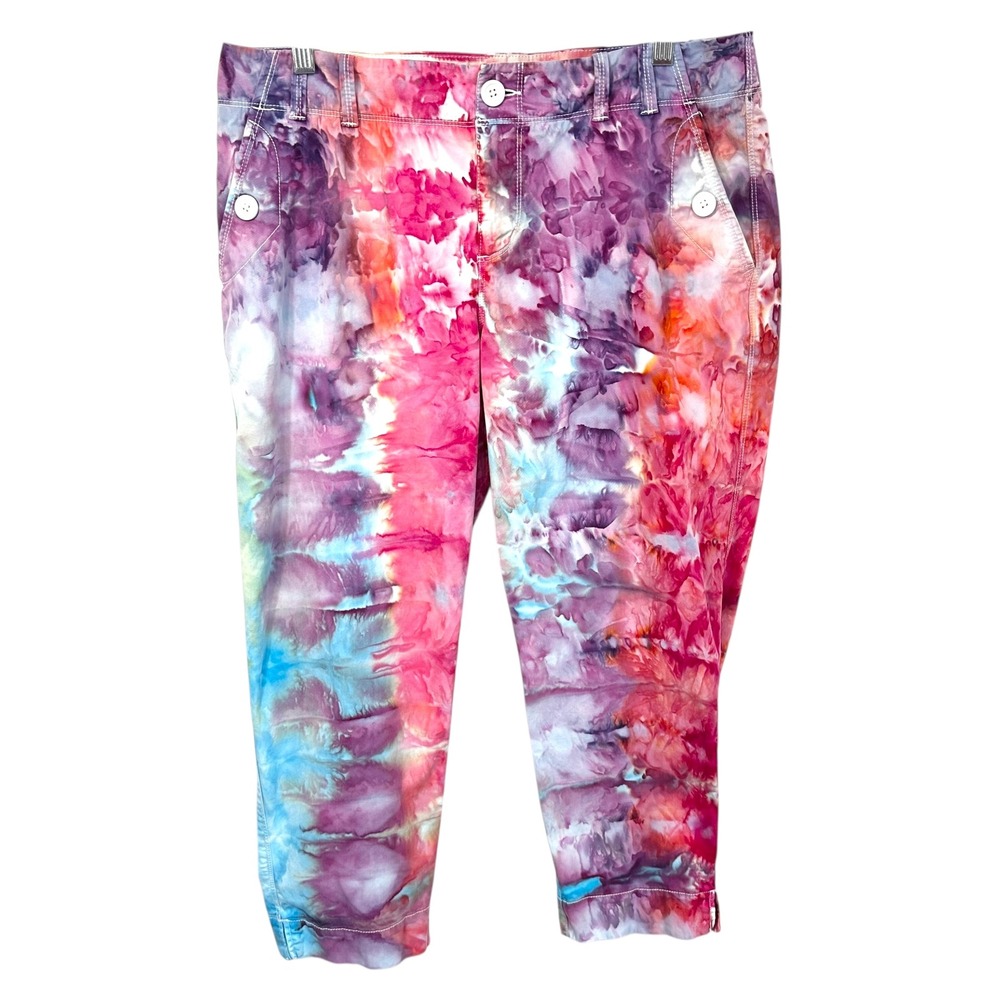 Fashion Bug Plus Size 14 Capri Pants‎ Handmade Tie Dye Cropped Pink Purple 599